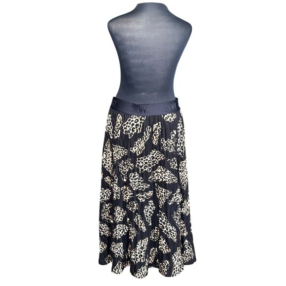 DKNY Black Midi Pleated Skirt With Leopard Print & Elastic Waistband M - Picture 3 of 10